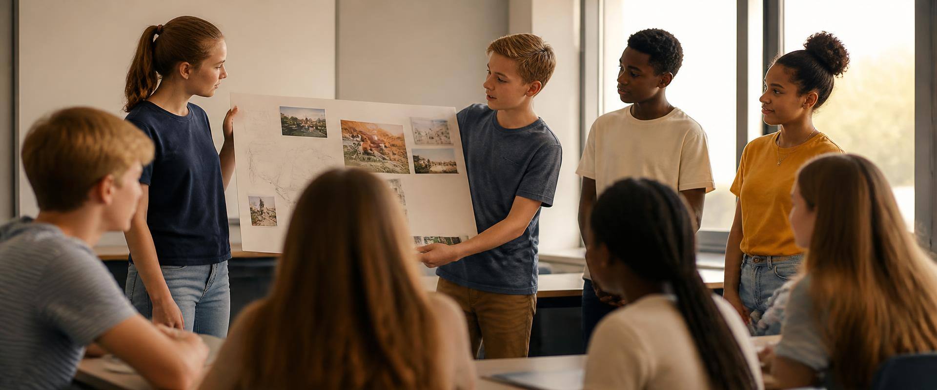 South African teenagers presenting a project to their classmates