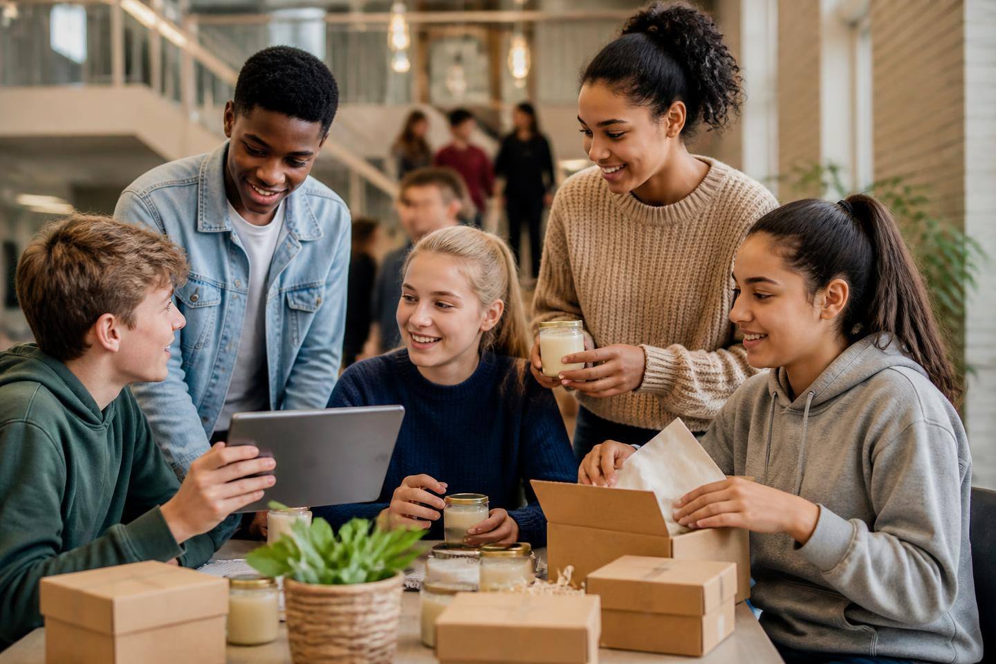 South African teenagers working together on a small business product
